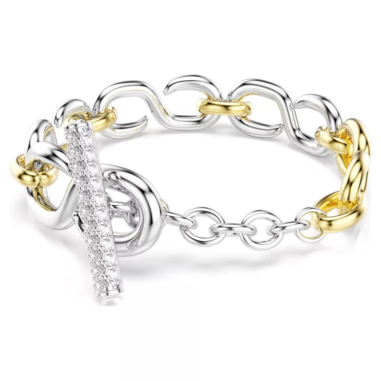 Dextera bracelet Round cut, T-bar, White, Mixed metal finish